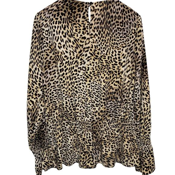 Libby Edelman Top Size Medium Leopard Print Gathered Waist Peplum Mob Wife - Picture 2 of 7